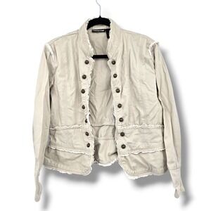 Rubber Doll Military Jacket XL Button Up Beige Lace Trim Womenswear